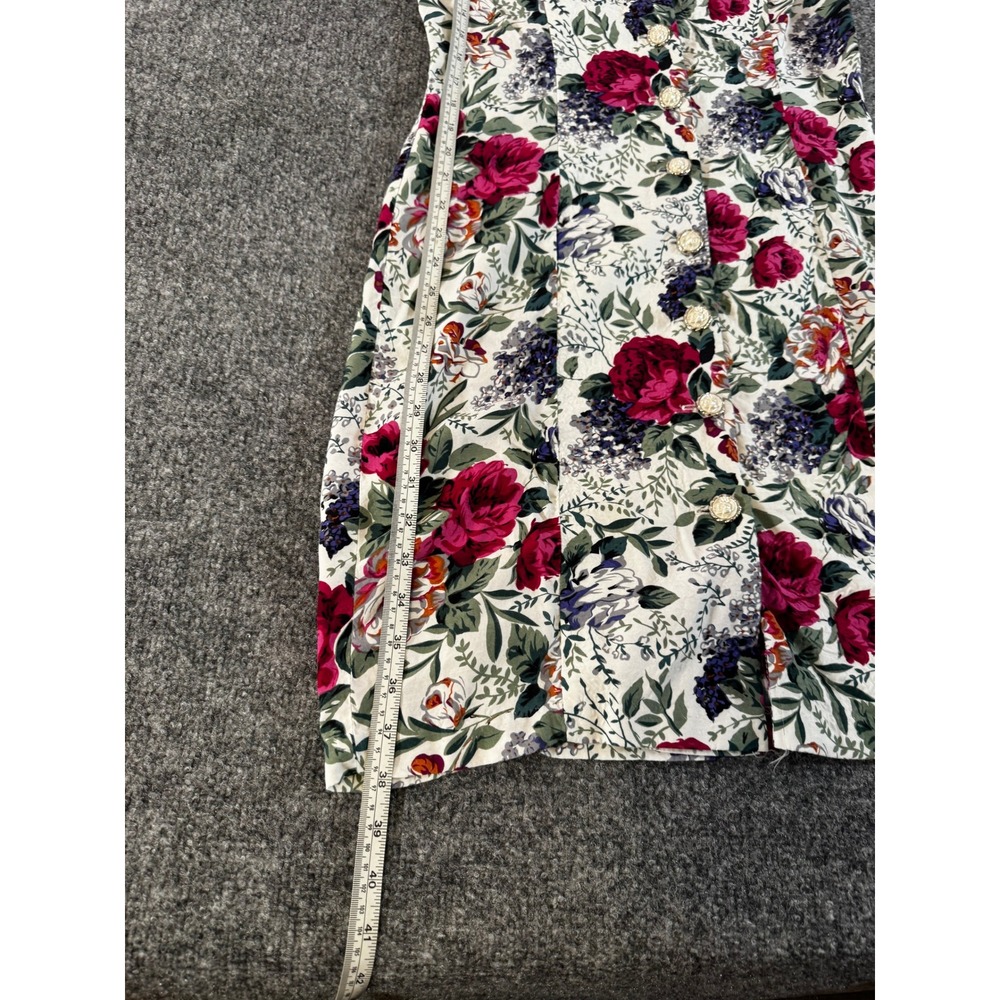 All that Jazz Floral Button Front Mini Dress Puff Sleeve White Red 80 SZ 7/8 - Picture 4 of 13